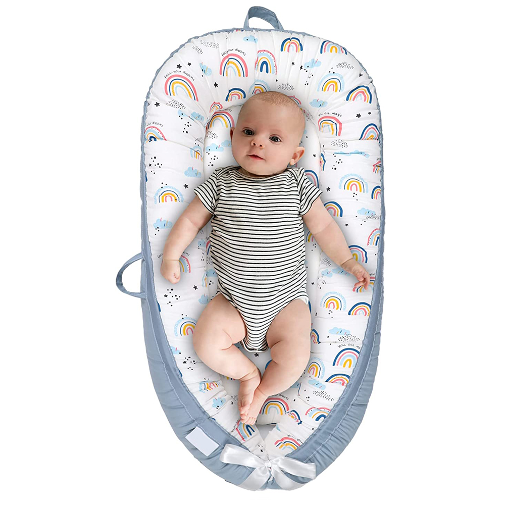 Little Story Soft Breathable Fiberfill Newborn Lounger Bed - Sunshine Grey