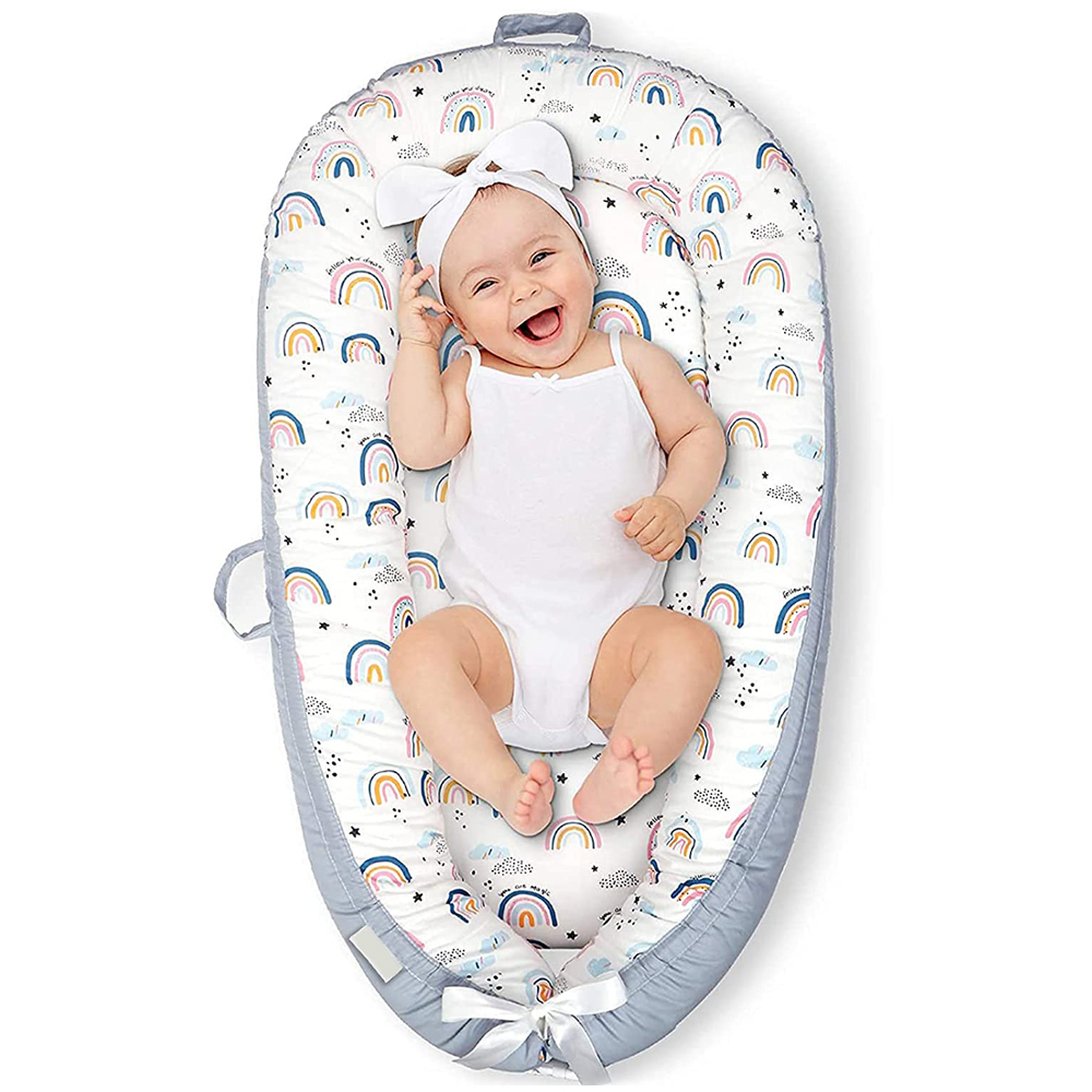 Little Story Soft Breathable Fiberfill Newborn Lounger Bed - Sunshine Grey