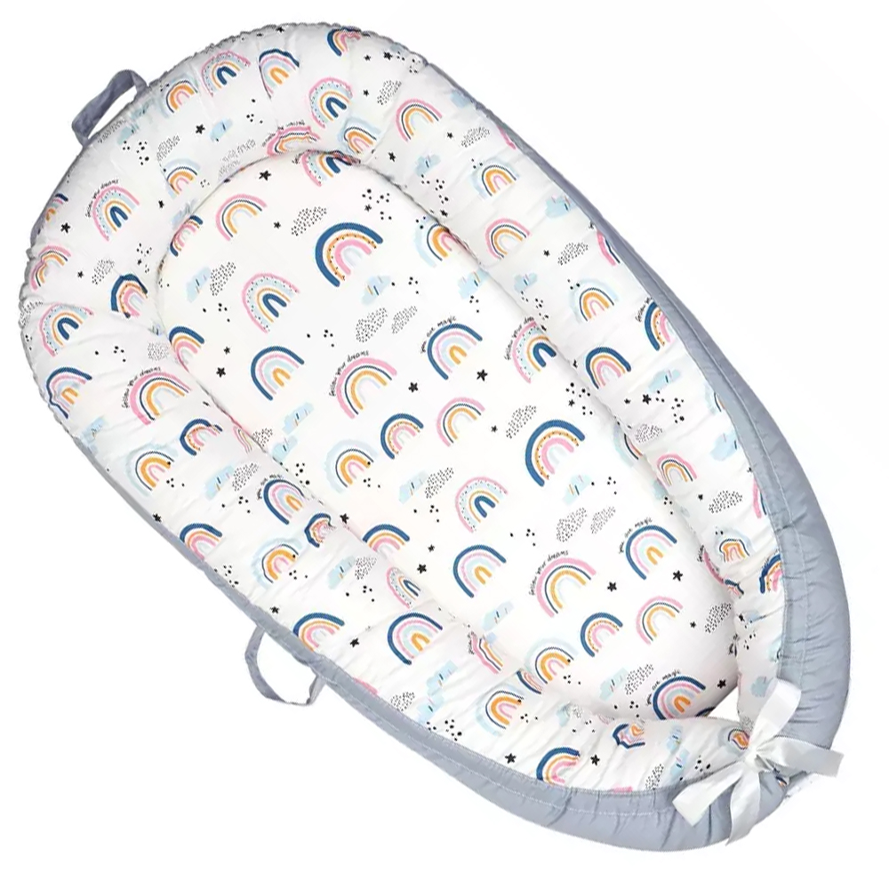 Little Story Soft Breathable Fiberfill Newborn Lounger Bed - Sunshine Grey