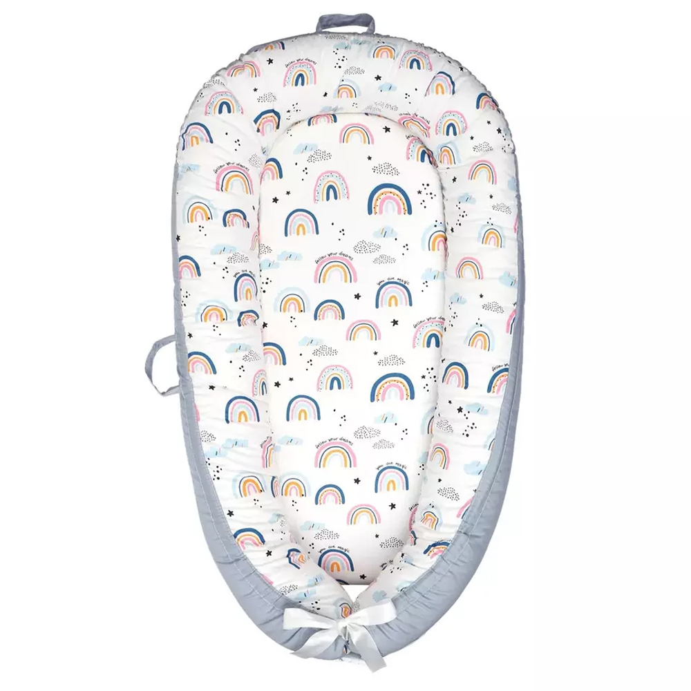 Little Story Soft Breathable Fiberfill Newborn Lounger Bed - Sunshine Grey