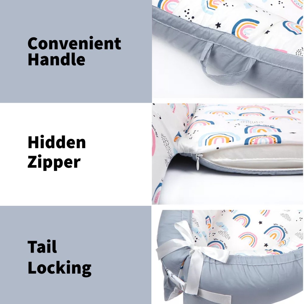 Little Story Soft Breathable Fiberfill Newborn Lounger Bed - Sunshine Grey