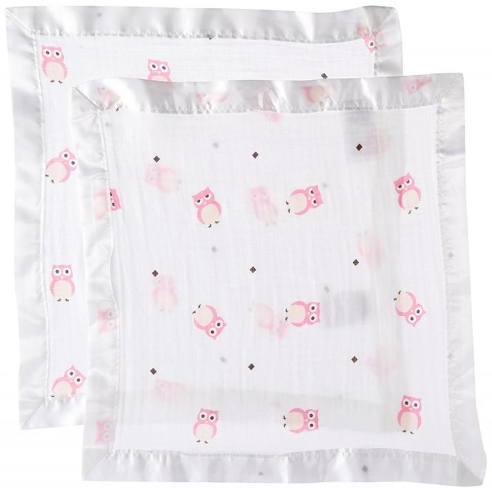 Lulujo 2 pack Pink Muslin Security Blanket Owl Always Love You