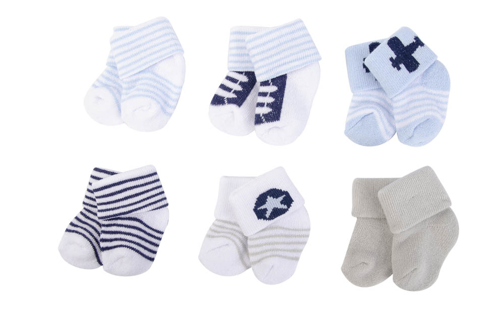 Luvable Friends - Baby Terry Socks 6Pc Airplane - Light Blue