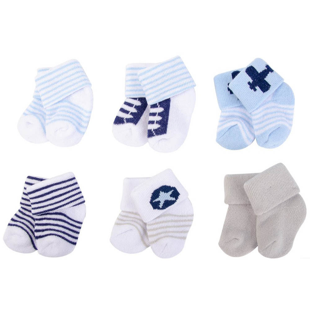 Luvable Friends - Baby Terry Socks 6Pc Airplane - Light Blue