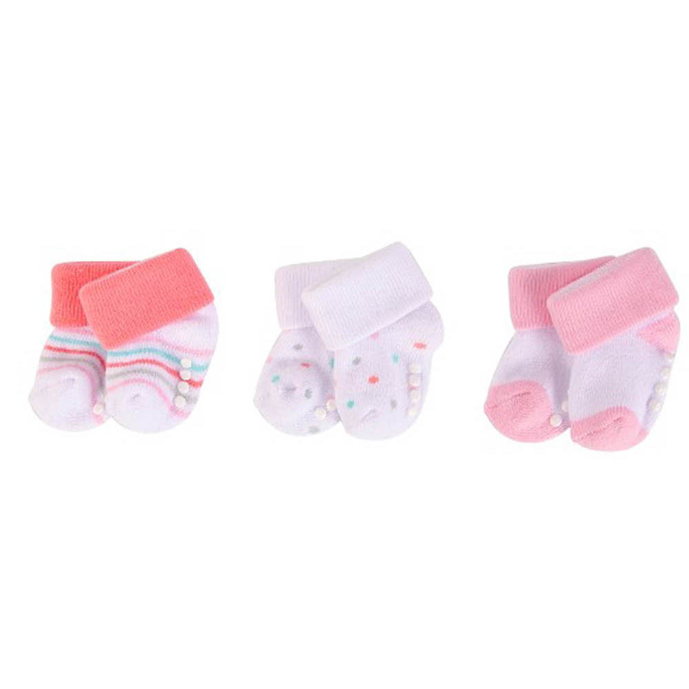 Luvable Friends Baby Terry Socks With Non Skid 3Pc Pink Dots