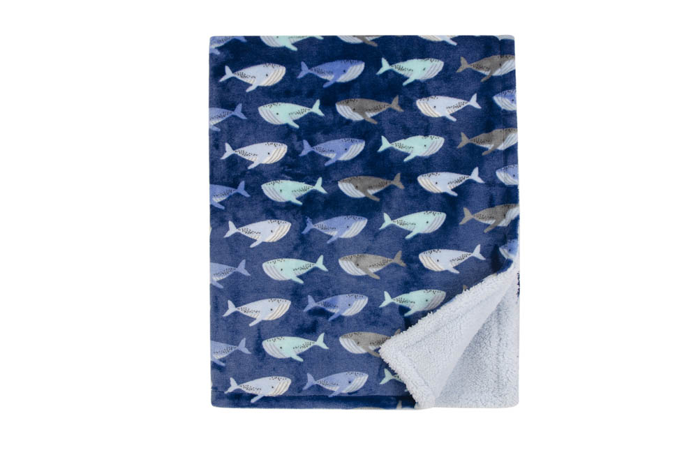 Luvable Friends - Plush Blanket With Sherpa Backing Whale - Sapphire Blue