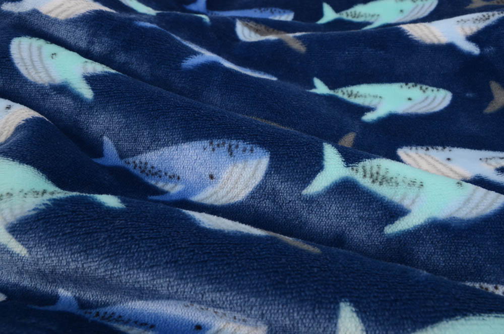Luvable Friends - Plush Blanket With Sherpa Backing Whale - Sapphire Blue