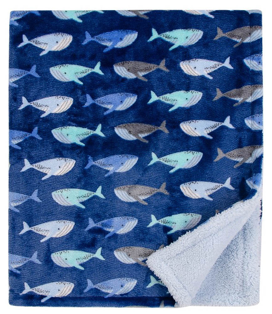 Luvable Friends - Plush Blanket With Sherpa Backing Whale - Sapphire Blue
