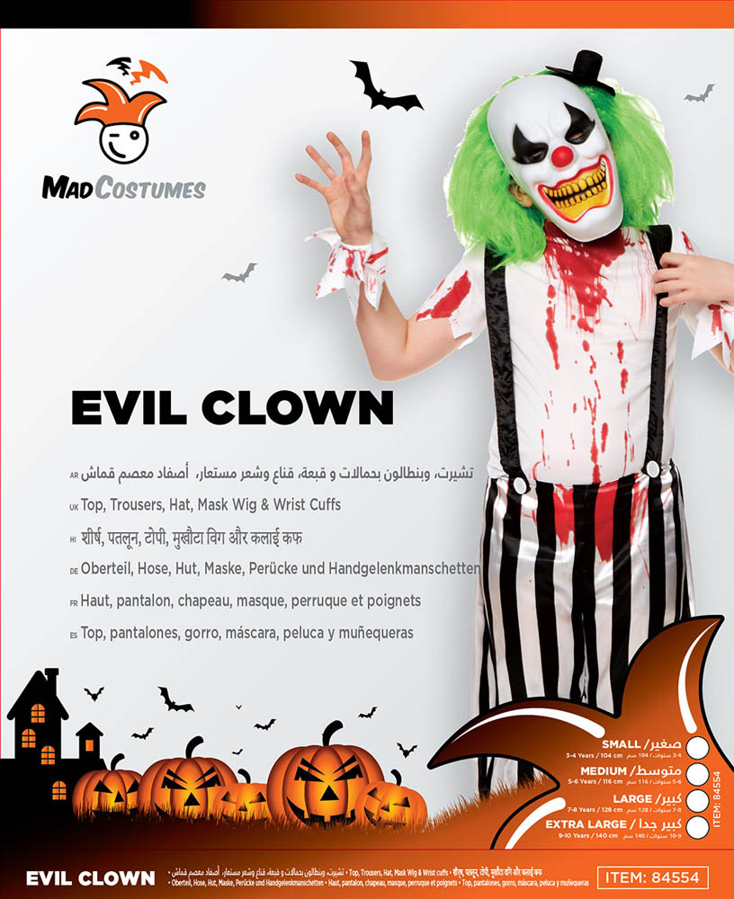 Mad Costumes - Evil Clown Kids Halloween Costume - Multi