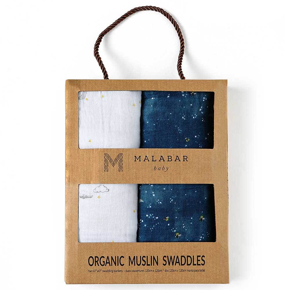 Malabar Baby - Organic Cotton Muslin Swaddles - Twin Pack - Starry Night