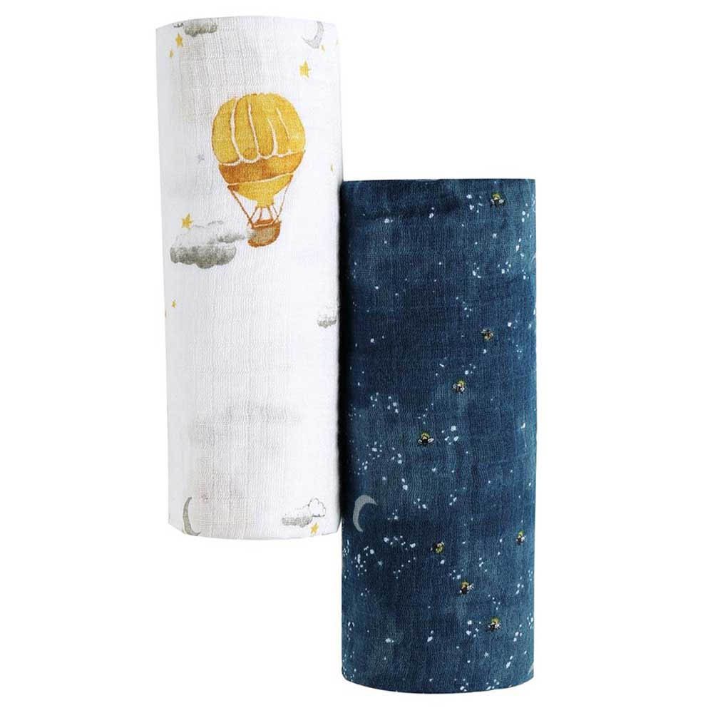 Malabar Baby - Organic Cotton Muslin Swaddles - Twin Pack - Starry Night
