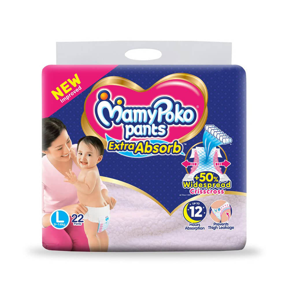 MamyPoko - Pants Extra Absorb Diaper, Size L22, 9-14 Kg (22 Counts)