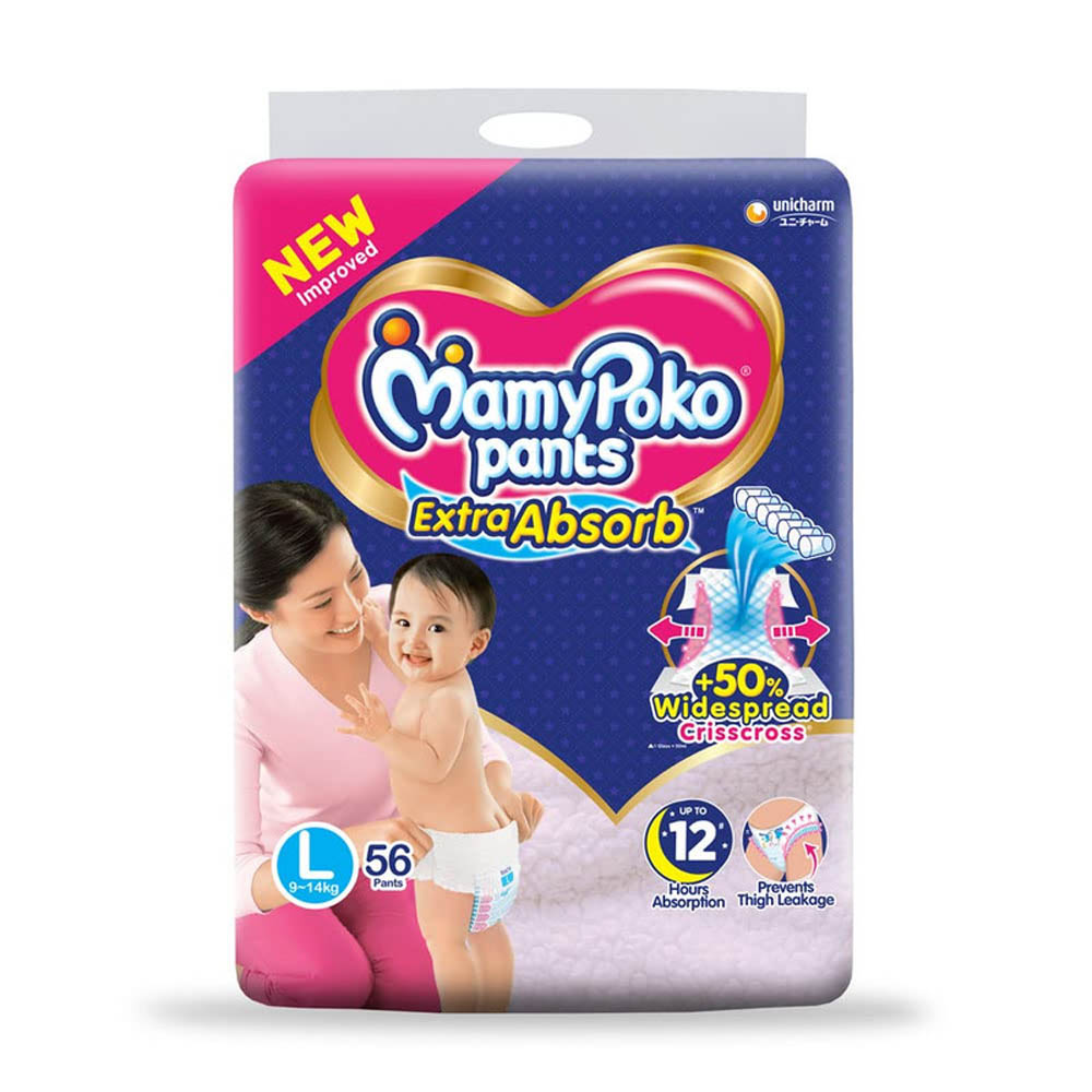 MamyPoko - Pants Extra Absorb Diaper, Size L56, 9-14 Kg (56 Counts)