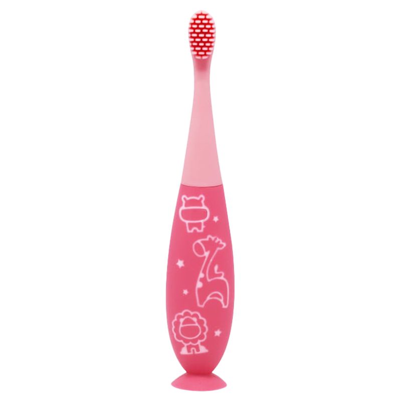 Marcus & Marcus - Reusable Toddler Silicone Toothbrush - Pink + FREE Stickers