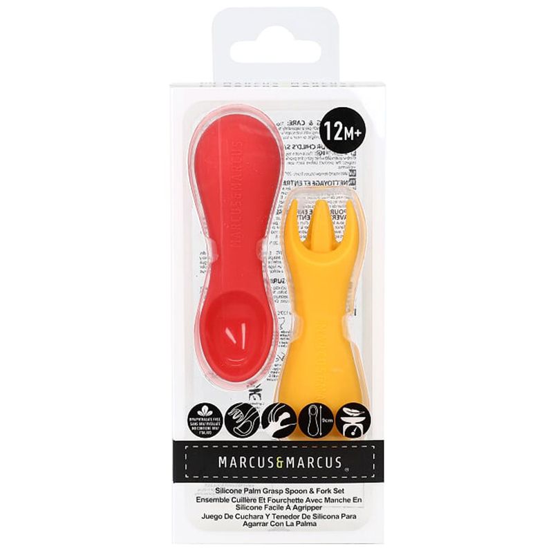 Marcus & Marcus -Silicone Palm Grasp Spoon & Fork Set - Marcus + FREE Stickers
