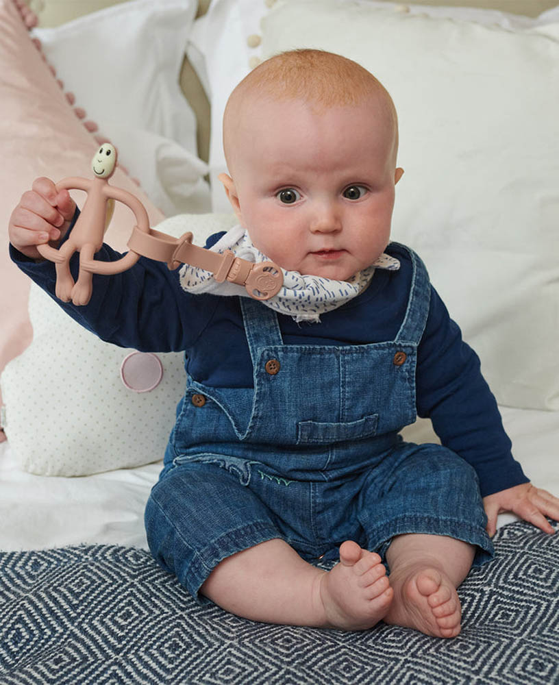 Matchstick Monkey - Double Soother Clip - Mint Green and Dusty Pink