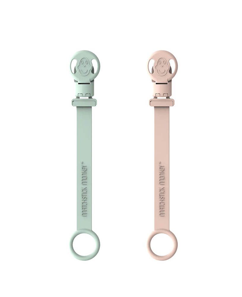 Matchstick Monkey - Double Soother Clip - Mint Green and Dusty Pink
