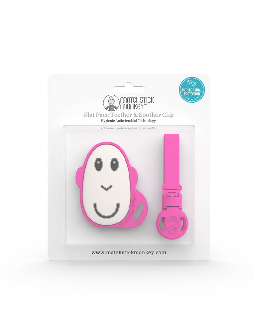 Matchstick Monkey - Flat Face Teether and Soother Clip - Pink