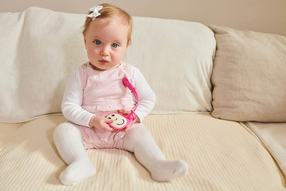 Matchstick Monkey - Flat Face Teether and Soother Clip - Pink