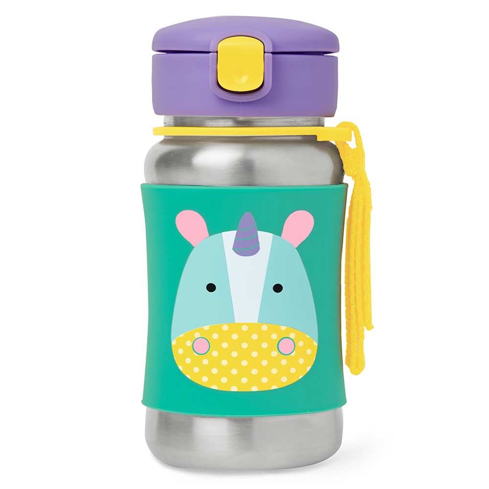 Skip Hop - Zoo Stainless Steel Kid's Straw Water Bottle, 350ml - Unicorn