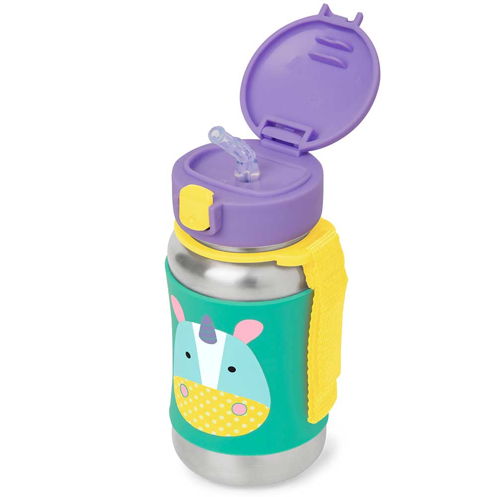 Skip Hop - Zoo Stainless Steel Kid's Straw Water Bottle, 350ml - Unicorn