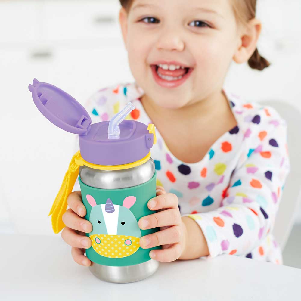 Skip Hop - Zoo Stainless Steel Kid's Straw Water Bottle, 350ml - Unicorn