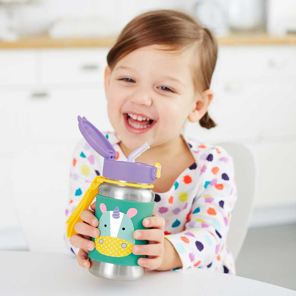 Skip Hop - Zoo Stainless Steel Kid's Straw Water Bottle, 350ml - Unicorn
