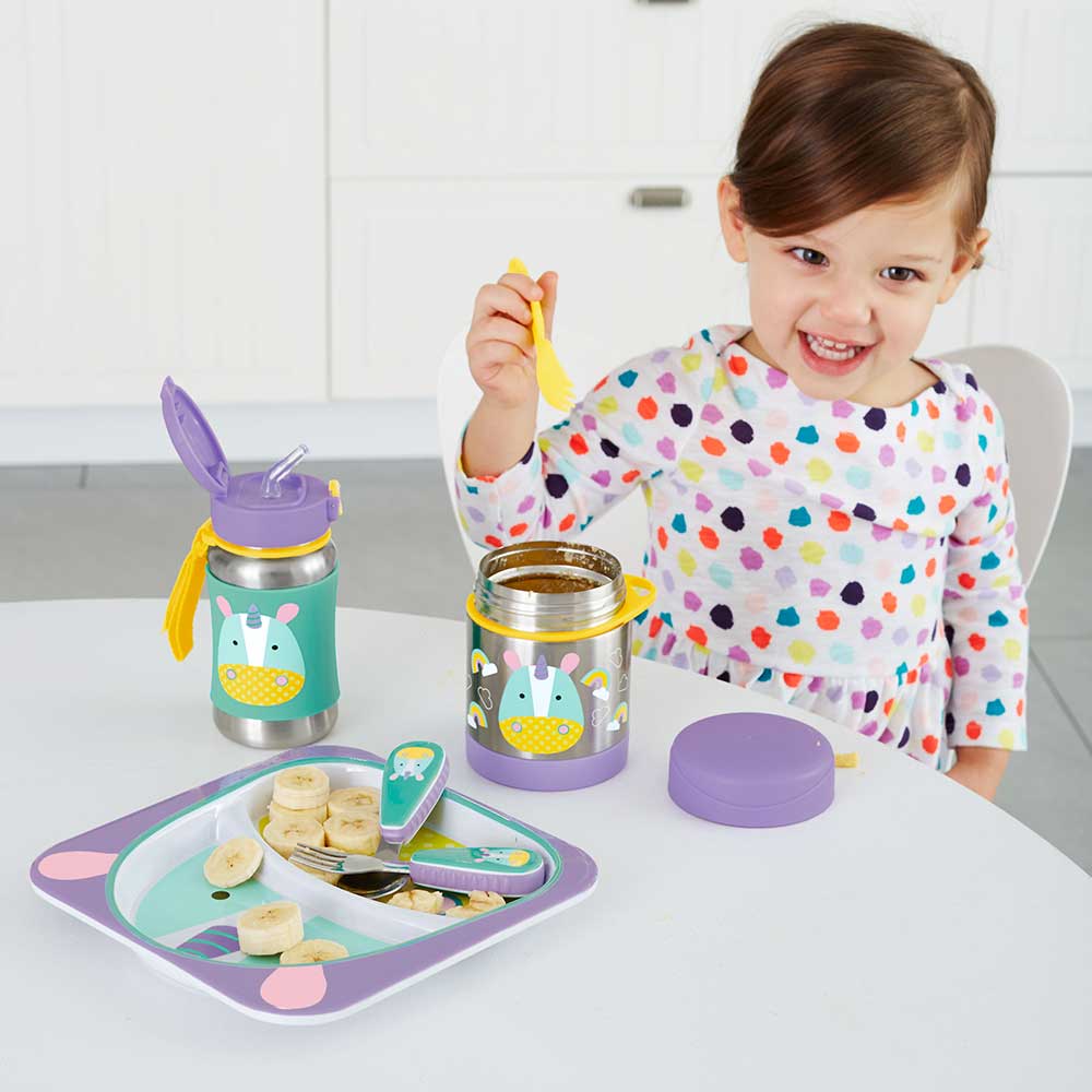 Skip Hop - Zoo Stainless Steel Kid's Straw Water Bottle, 350ml - Unicorn