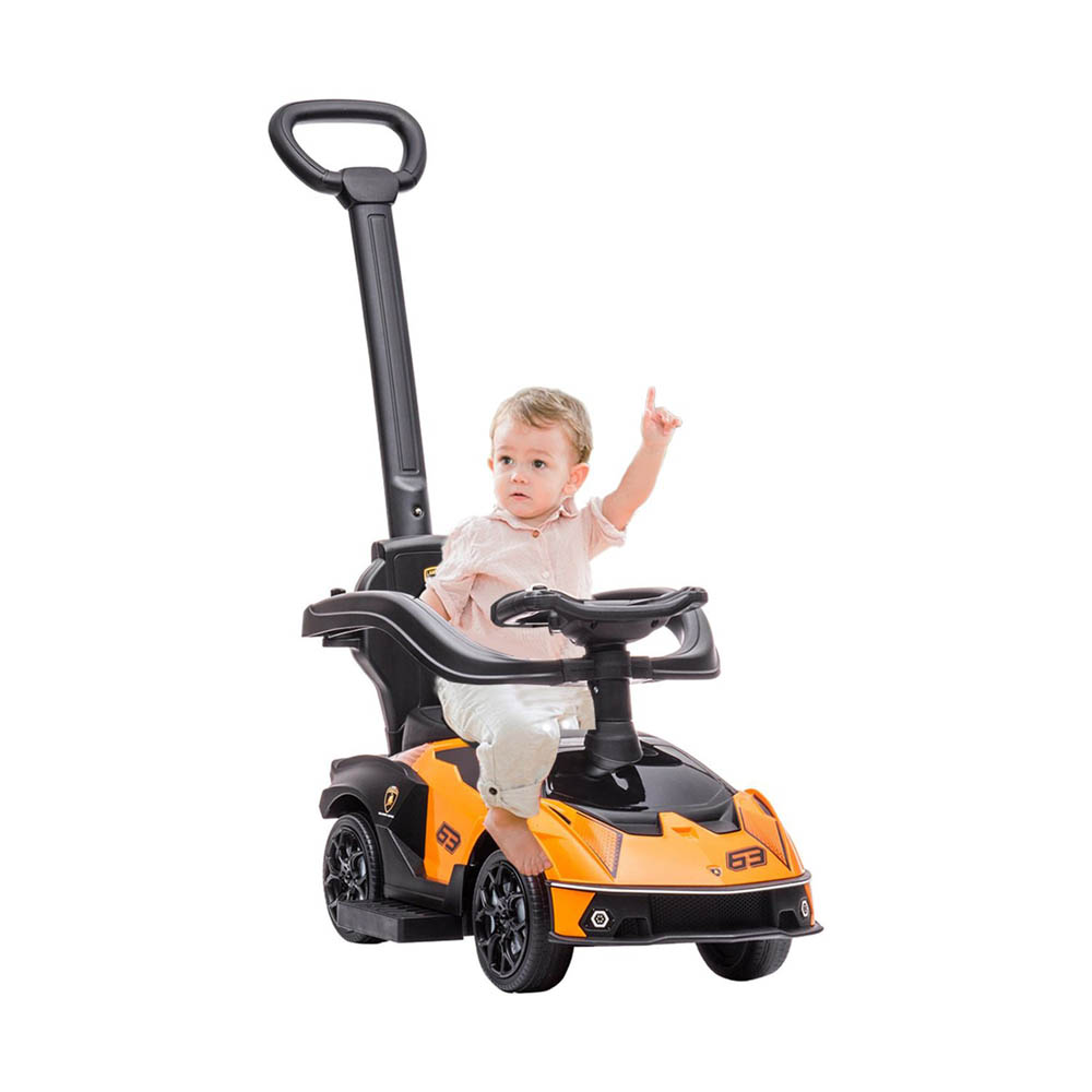 Megastar - 2-In-1 Lamborghini Push-Along Stroller With Horn Engine Sound And Steering Wheel With Parental Handle - Orange