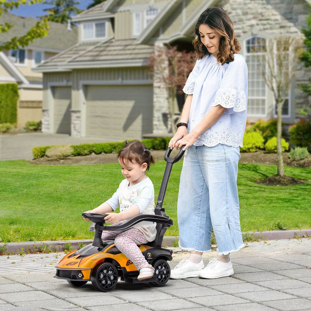 Megastar - 2-In-1 Lamborghini Push-Along Stroller With Horn Engine Sound And Steering Wheel With Parental Handle - Orange