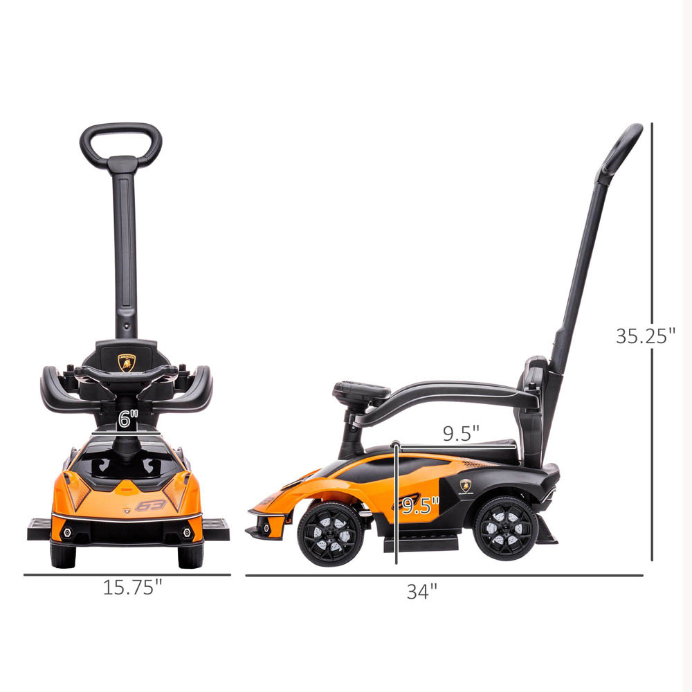 Megastar - 2-In-1 Lamborghini Push-Along Stroller With Horn Engine Sound And Steering Wheel With Parental Handle - Orange