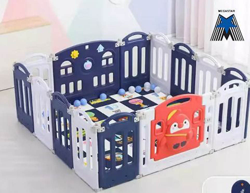 Megastar - Baby Playpen Activity Centre With Slide , Swing , Rocking Horse And Basketball Hoop - Bright Blue