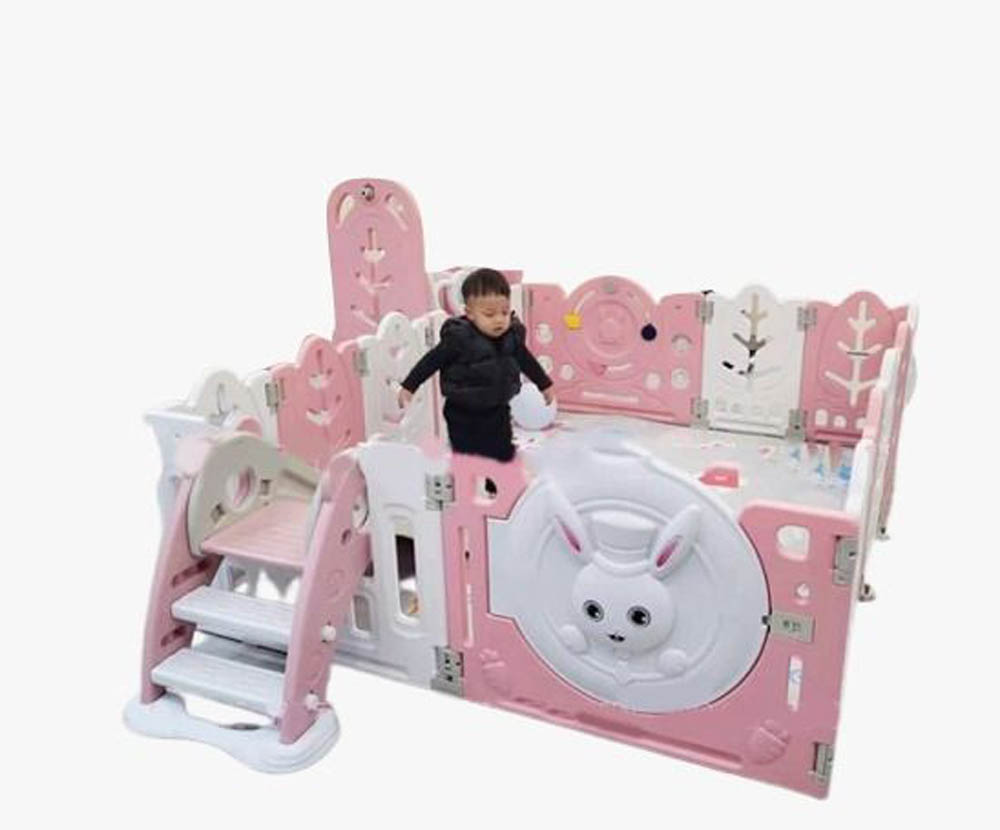 Megastar - Baby Playpen Activity Centre With Slide Swing , Storage , Rocking Horse , Ball Pit And Basketball Hoop - Pink