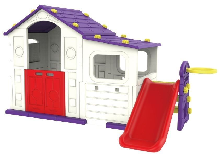 Megastar - Double Fun Indigo Playhouse With Play Shed & Hoops, Slide - Violet Red White
