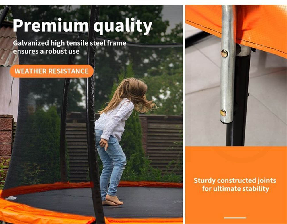 Megastar - Jump N Bounce 8 Ft Trampoline With Basketball Hoop -Orange