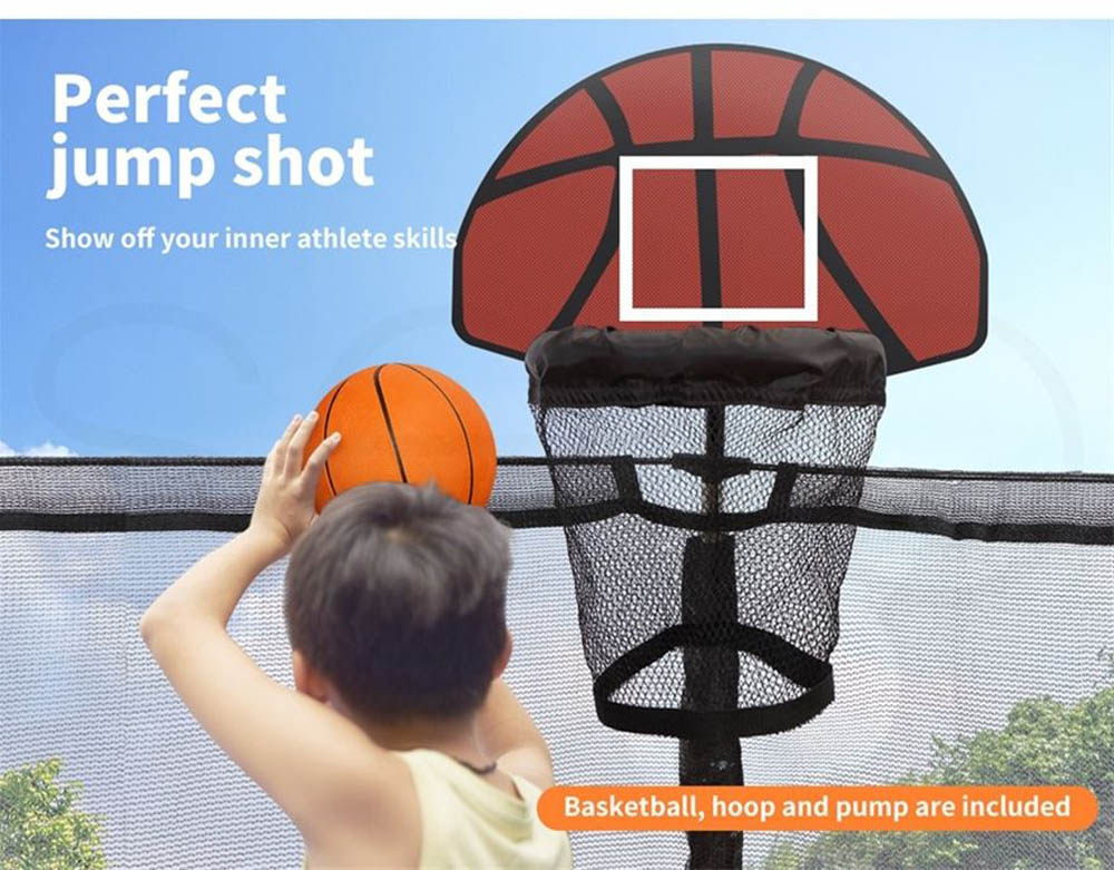 Megastar - Jump N Bounce 8 Ft Trampoline With Basketball Hoop -Orange