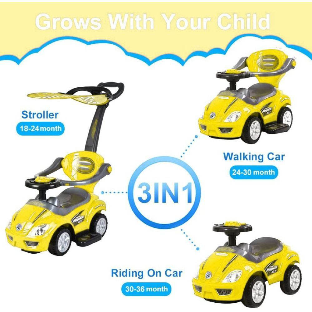 Megastar - My Little Sunshine Push Car With Canopy Shade 3 in 1 - Yellow