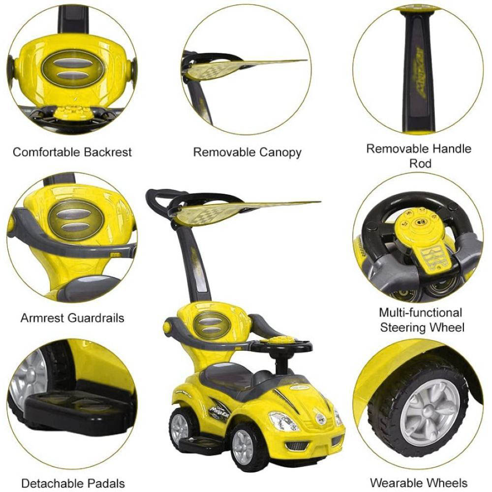 Megastar - My Little Sunshine Push Car With Canopy Shade 3 in 1 - Yellow