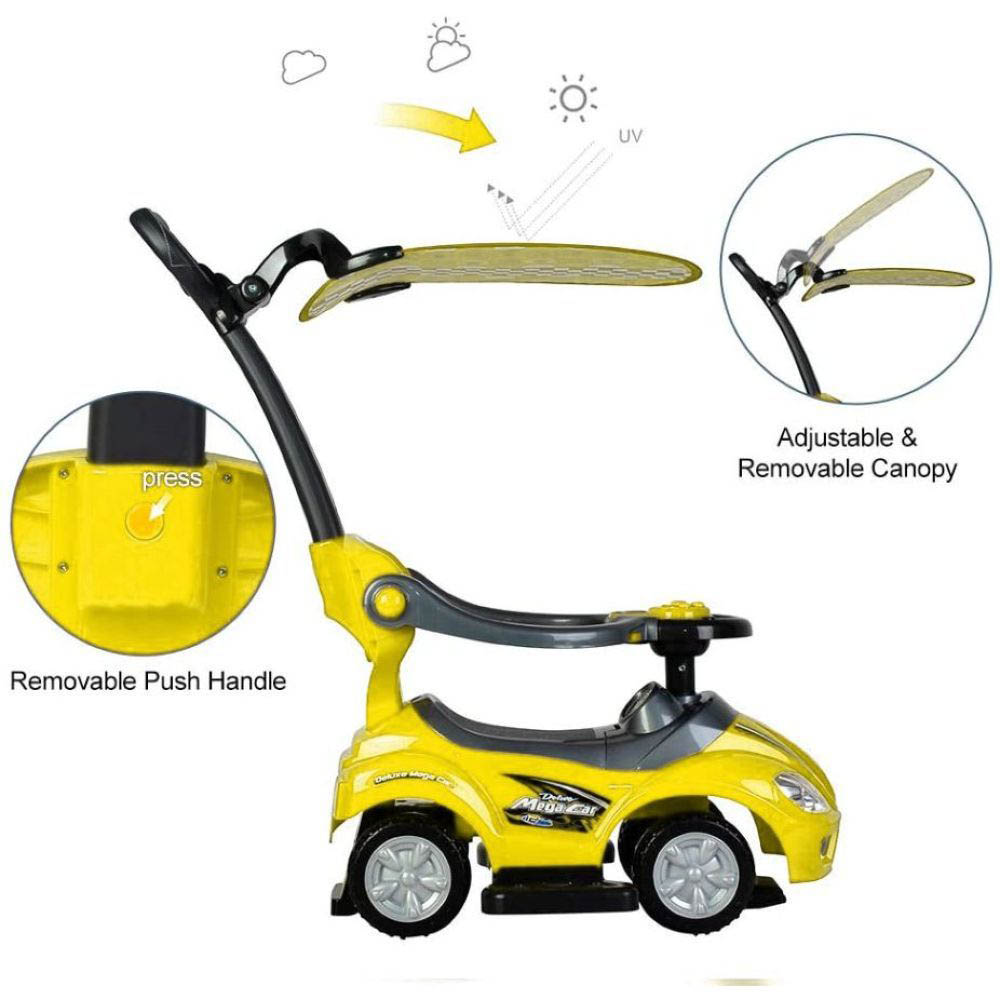 Megastar - My Little Sunshine Push Car With Canopy Shade 3 in 1 - Yellow