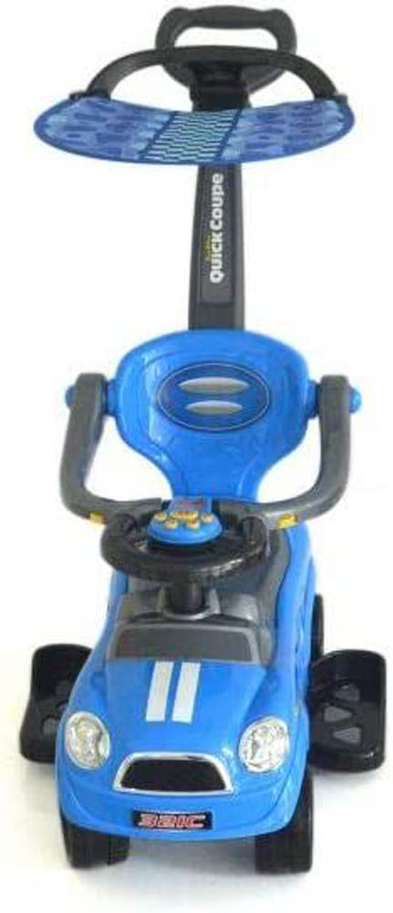 Megastar - Ride and Stroll Push Car With Canopy Shade & Parental Handle 3 in 1 - Blue