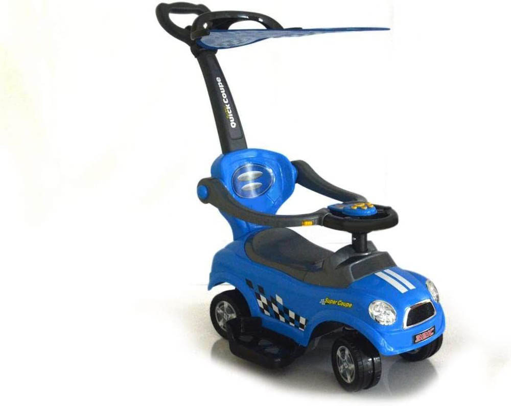 Megastar - Ride and Stroll Push Car With Canopy Shade & Parental Handle 3 in 1 - Blue