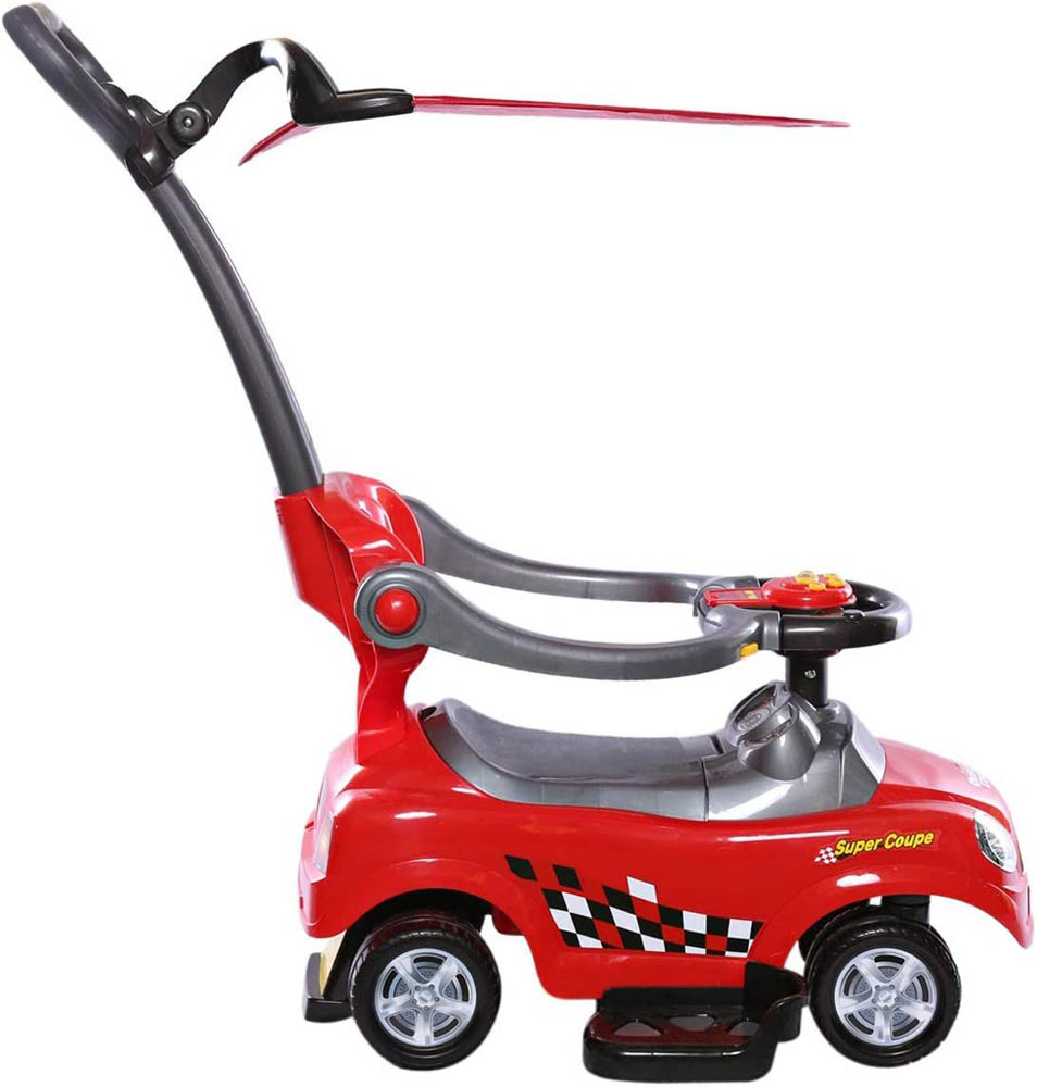 Megastar - Ride and Stroll Push Car With Canopy Shade & Parental Handle 3 in 1 - Red