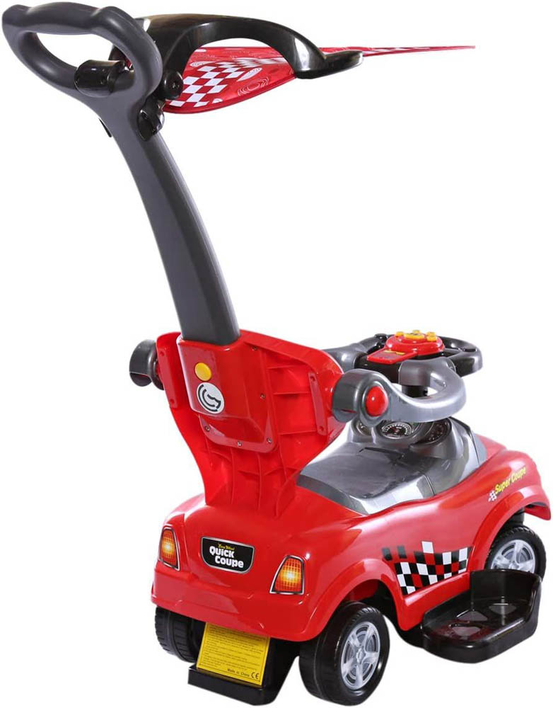 Megastar - Ride and Stroll Push Car With Canopy Shade & Parental Handle 3 in 1 - Red