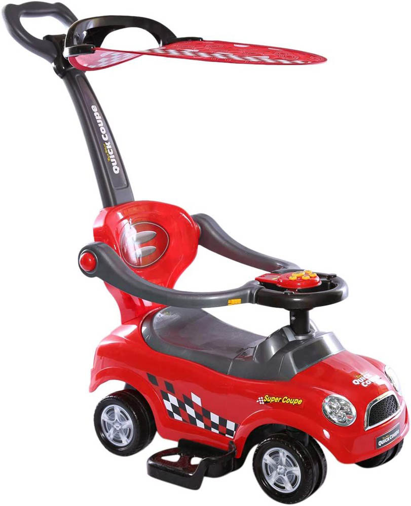 Megastar - Ride and Stroll Push Car With Canopy Shade & Parental Handle 3 in 1 - Red