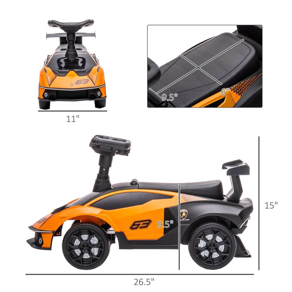 Megastar - Ride On Licensed Lamborghini Signature Push-Along Stroller With Horn Engine Sound And Steering Wheel - Orange