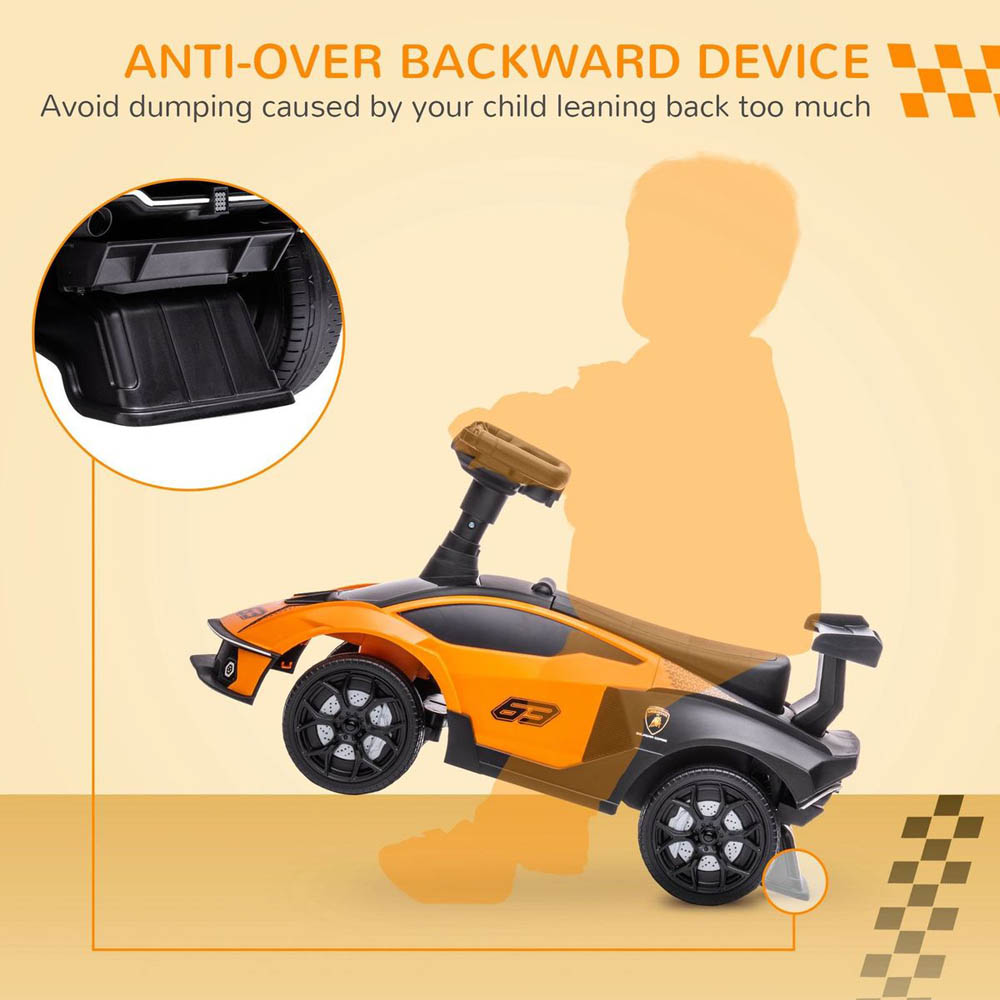 Megastar - Ride On Licensed Lamborghini Signature Push-Along Stroller With Horn Engine Sound And Steering Wheel - Orange
