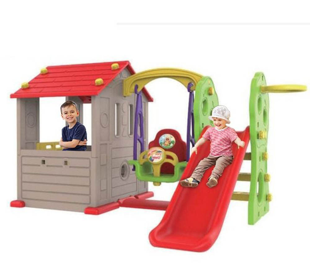 Megastar - Tyke Town Playhouse With Baby Swing Slide & Basketball Hoop