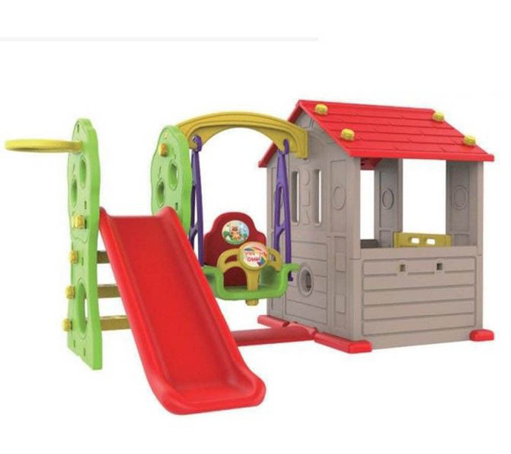 Megastar - Tyke Town Playhouse With Baby Swing Slide & Basketball Hoop