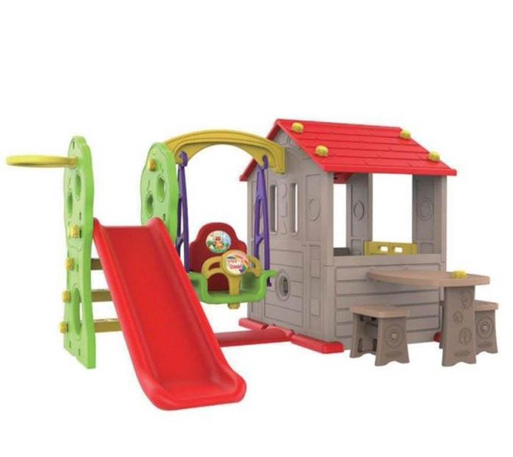 Megastar - Tyke Town Playhouse With Swing Slide & Party Table & Chairs