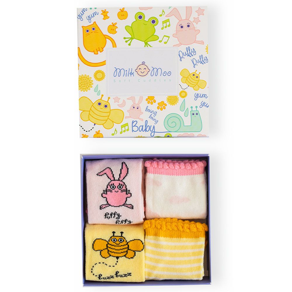 Milk&Moo Buzzy Bee & Canchin Rabbit Baby Socks 4pcs 0-12M